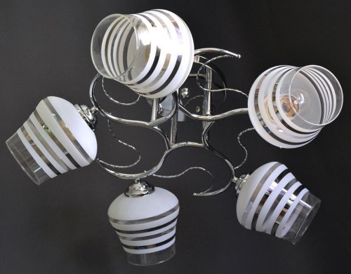 Люстра потолочная пятирожковая Мелодия Света E27 Хром фото Люстра потолочная пятирожковая Мелодия Света E27 Хром картинка